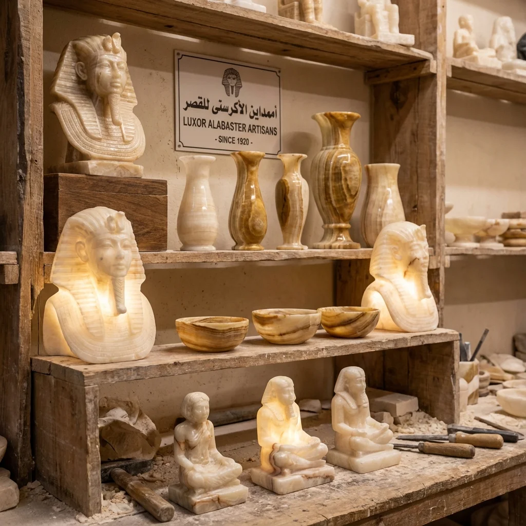 Beautiful translucent Egyptian alabaster vases and carvings